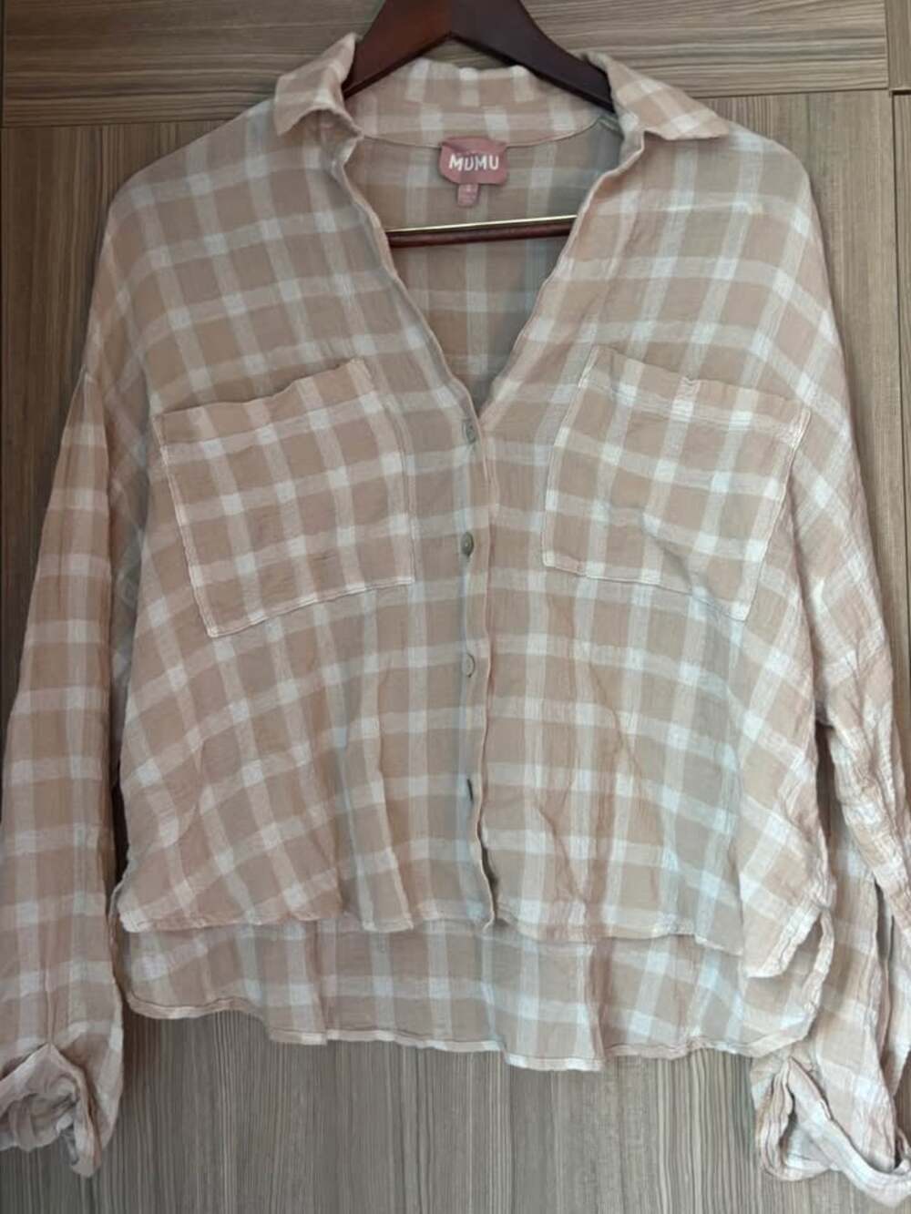 Show Me Your Mumu Jessica’s Button Down Cream Plaid Crop Shirt Size Small